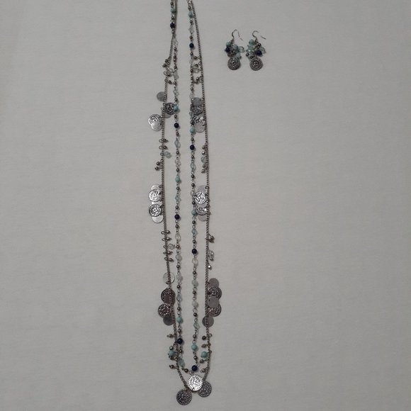 Silver medallions necklace and matching earrings set - Picture 1 of 3